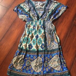 Blue Patterned Kimono Style Dress